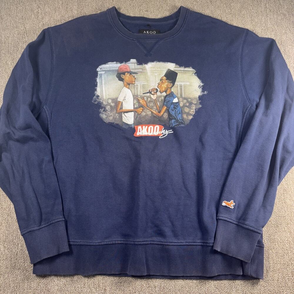 Akoo Brand Men’s Sweatshirt Blue Rap Battle 2XL Long Sleeve